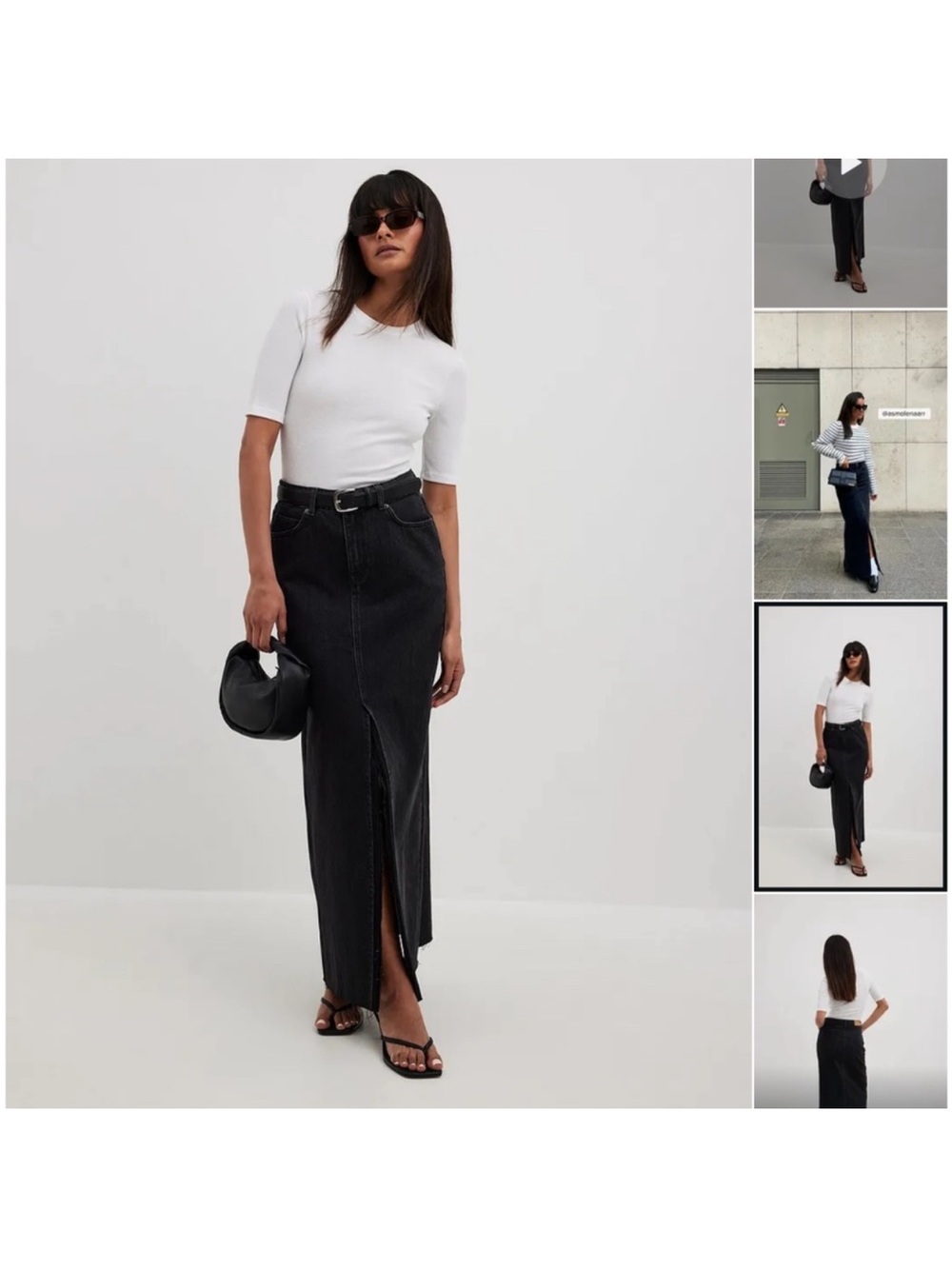 Na-KD Denim Maxi Skirt front slit Size Medium 40 US 8 Black Long skirt